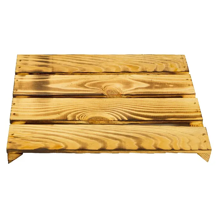 Einlegeboden Johanna - L x B x H: 38 x 29 x 4,5 cm - Nahaufnahme eines rustikalen Holztabletts mit markanter Maserung und sichtbaren Nagelstellen, ideal für Dekorationen oder Präsentationen.