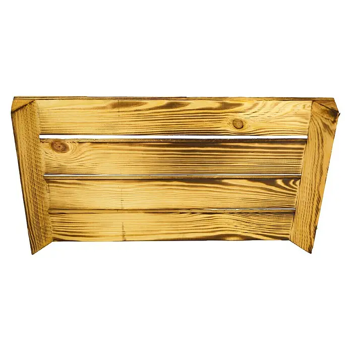 Einlegeboden Johanna - L x B x H: 48 x 29 x 4,5 cm - Nahaufnahme einer rustikalen, rechteckigen Holzbox mit auffälliger Maserung, ideal für Dekoration oder Aufbewahrung.