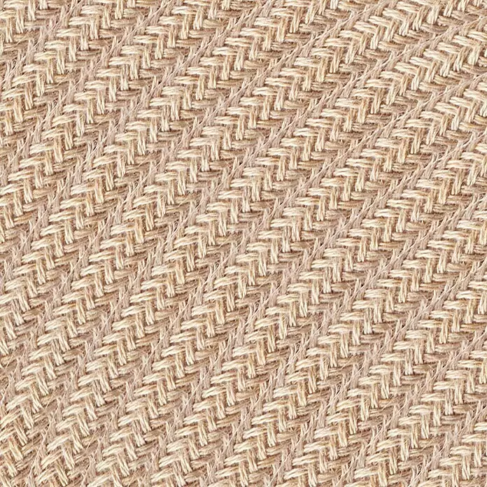 Home Sweet Home Textilkabel Meterware Online - Jute, 3, 0,75 mm² - Hellbraune und beige Fischgratgewebe-Textur, zeigt diagonale Muster.