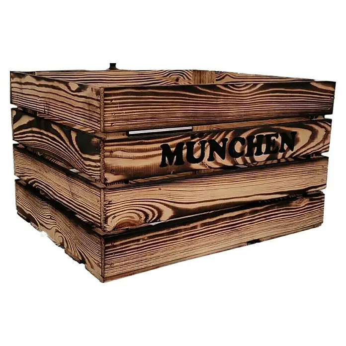 Holzkiste Johanna - L x B x H: 50 x 40 x 30 cm, Braun - Holzkiste mit Aufschrift "München". Ideal für Lagerung und Dekoration, rustikales Design.