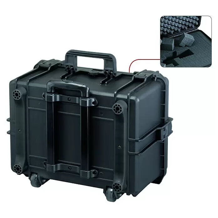 Wasserdichter Koffer MAX505TR - L x B x H: 555 x 437 x 326 mm, Mit Würfelschaumstoffeinlage, Ausziehbarer Trolley, Schwarz, Kunststoff - Robuster schwarzer Rollkoffer mit anpassbarem Schaumstoff-Interieur.