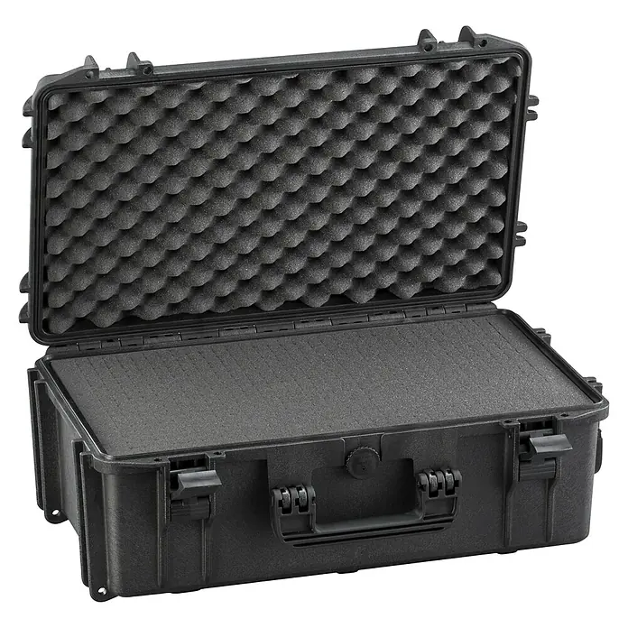 Wasserdichter Koffer MAX520 - L x B x H: 574 x 361 x 225 mm, Mit Würfelschaumstoffeinlage, Schwarz, Kunststoff - Schwarzer, offener Schutzkoffer mit Noppenschaumstoffeinlage für sicheren Transport empfindlicher Güter.
