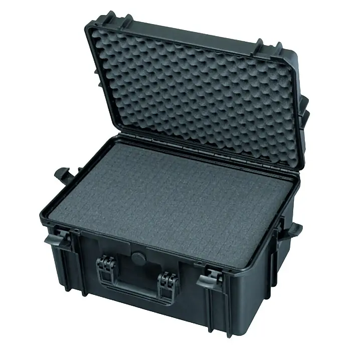 Wasserdichter Koffer MAX505TR - L x B x H: 555 x 437 x 326 mm, Mit Würfelschaumstoffeinlage, Ausziehbarer Trolley, Schwarz, Kunststoff - Schwarzer Schutzkoffer mit Schaumstoffeinlage, ideal für den sicheren Transport empfindlicher Geräte.