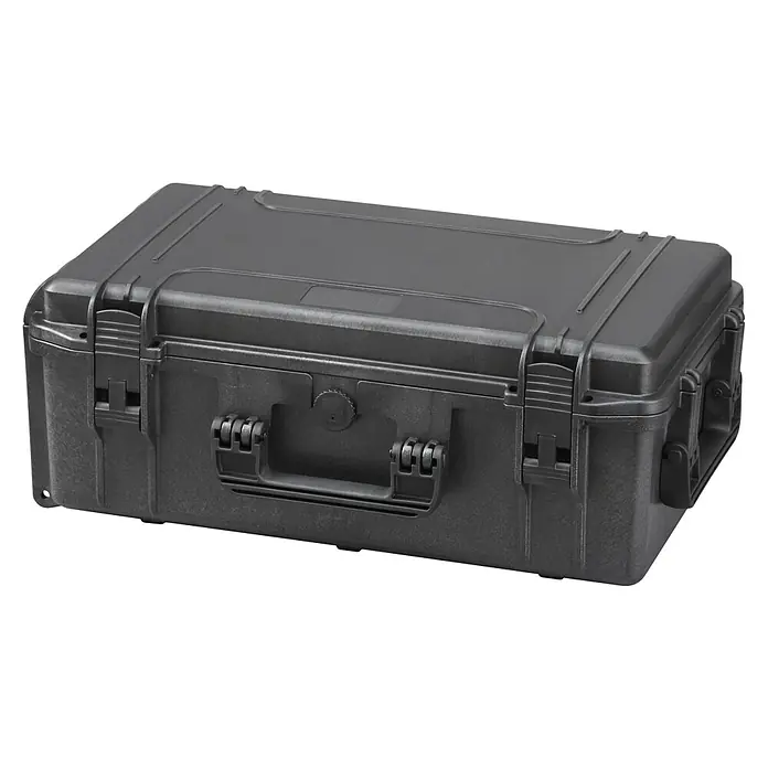Wasserdichter Koffer MAX520 - L x B x H: 574 x 361 x 225 mm, Ohne Schaumstoffeinlage, Schwarz, Kunststoff - Schwarzer, robuster Transportkoffer mit stabilen Verschlüssen und Tragegriff, ideal für den sicheren Transport empfindlicher Ausrüstung.