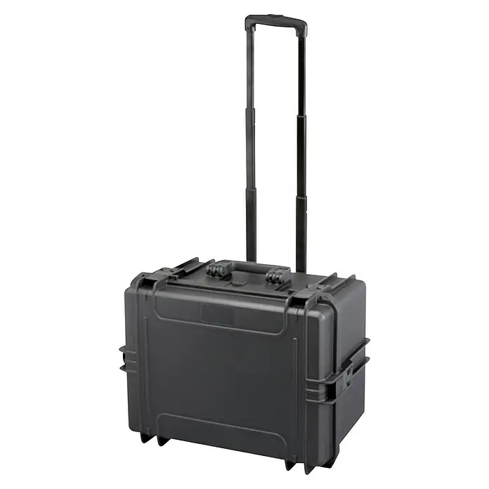 Wasserdichter Koffer MAX505TR - L x B x H: 555 x 437 x 326 mm, Mit Würfelschaumstoffeinlage, Ausziehbarer Trolley, Schwarz, Kunststoff - Schwarzer Rollkoffer mit ausziehbarem Griff, ideal für Reisen und den Transport empfindlicher Ausrüstung.
