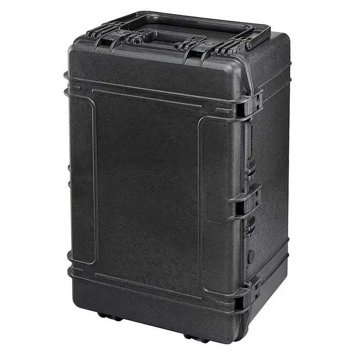 Wasserdichter Koffer MAX750 - L x B x H: 816 x 540 x 436 mm, Ohne Schaumstoffeinlage, Schwarz, Kunststoff - Abgebildeter schwarzer Schutzkoffer mit Tragegriff und stabilen Verschlüssen, ideal für den sicheren Transport empfindlicher Ausrüstung.