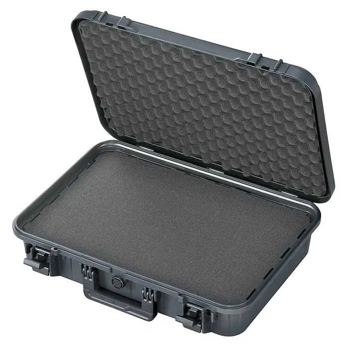Wasserdichter Koffer EKO90 - L x B x H: 520 x 350 x 125 mm, Mit Würfelschaumstoffeinlage, Grau, Kunststoff - Geöffneter, stoßfester Transportkoffer in Grau mit Schaumstoffpolsterung für sicheren Transport von Geräten.