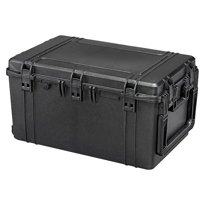 Wasserdichter Koffer MAX750 - L x B x H: 816 x 540 x 436 mm, Ohne Schaumstoffeinlage, Schwarz, Kunststoff - Schwarzer, robuster Transportkoffer mit stabilen Verschlüssen und Griff für sicheren Transport von Ausrüstung.