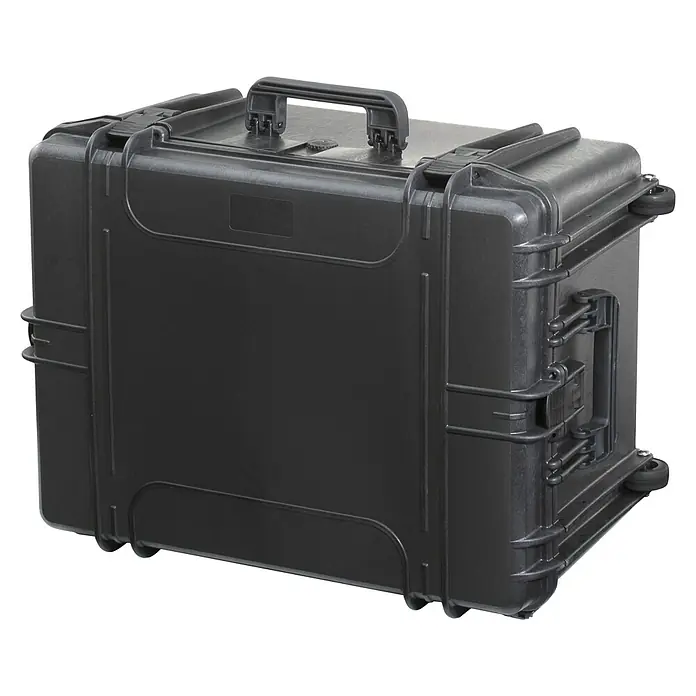 Wasserdichter Koffer MAX620 - L x B x H: 687 x 528 x 366 mm, Ohne Schaumstoffeinlage, Schwarz, Kunststoff - Grauer robuster Transportkoffer mit Tragegriff und stabilen Verschlüssen für sicheren Transport empfindlicher Geräte.