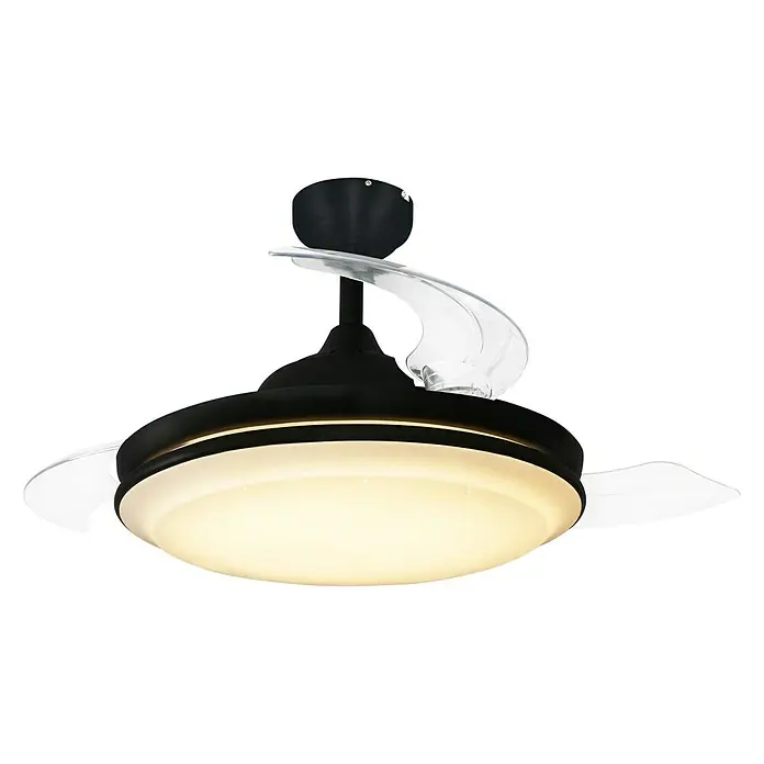 Arte confort Ventilador de techo Etna - Negro mate, 107 cm, 27 W, Blanco neutro - Ventilador de techo negro con iluminación LED y aspas transparentes para una refrigeración moderna y eficiente.