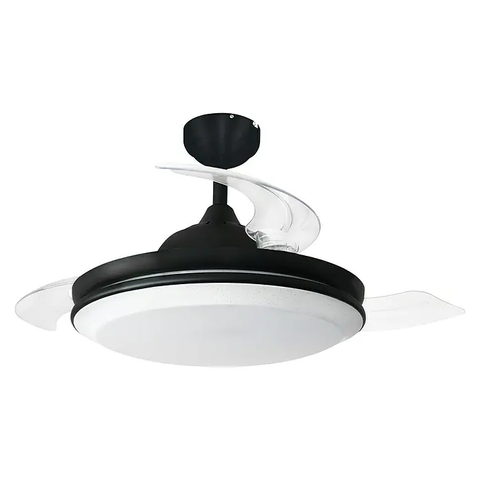 Arte confort Ventilador de techo Etna - Negro mate, 107 cm, 27 W, Blanco neutro - Ventilador de techo con luz LED integrada y aspas transparentes para una apariencia moderna y una refrigeración agradable.