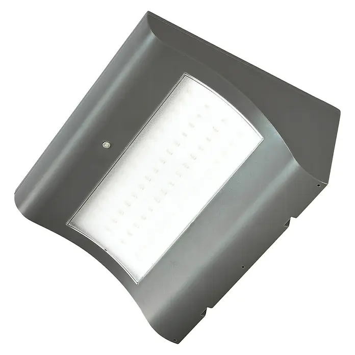 Arte confort Aplique solar para exterior Fenix - 9 W, L x An x Al: 16 x 22 x 7,9 cm, Gris, IP54, 1.300 lm - Lámpara de techo LED plateada con un panel rectangular luminoso y bordes curvos, ideal para interiores modernos.