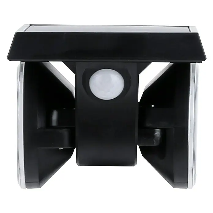 Arte confort Estaca solar Seth Duo - 2 W, L x An x Al: 15 x 28,5 x 33 cm, Negro, IP65, 600 lm - Primer plano de una luz solar negra con sensor de movimiento para uso exterior.