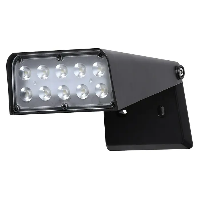 Arte confort Aplique solar para exterior Perseo - 2 W, L x An x Al: 11,7 x 8 x 16,9 cm, Negro, IP65, 200 lm - Primer plano de una luz LED negra para pared con diez LED detrás de una cubierta transparente, diseñada para uso exterior.
