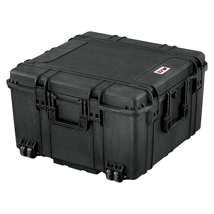 Wasserdichter Koffer MAX615 - L x B x H: 680 x 675 x 393 mm, Ohne Schaumstoffeinlage, Schwarz, Kunststoff - Schwarzer, robuster MAX-Koffer mit Rollen, ideal für den sicheren Transport von Ausrüstung und Wertgegenständen.