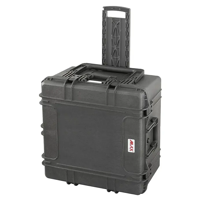 Wasserdichter Koffer MAX615TR - L x B x H: 680 x 675 x 393 mm, Ohne Schaumstoffeinlage, Ausziehbarer Trolley, Schwarz, Kunststoff - Schwarzer MAX-Rollkoffer mit Ausziehgriff, robust und ideal für den sicheren Transport empfindlicher Ausrüstung.