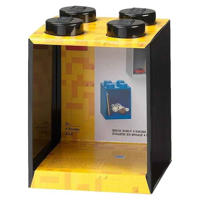 Lego Wandregal Brick - L x B x H: 15,9 x 16,1 x 21,2 cm, Kunststoff, Schwarz - LEGO Brick Shelf 4 Knobs: Ein farbenfrohes und praktisches Regal im LEGO Design für Kinderzimmer oder Sammler.