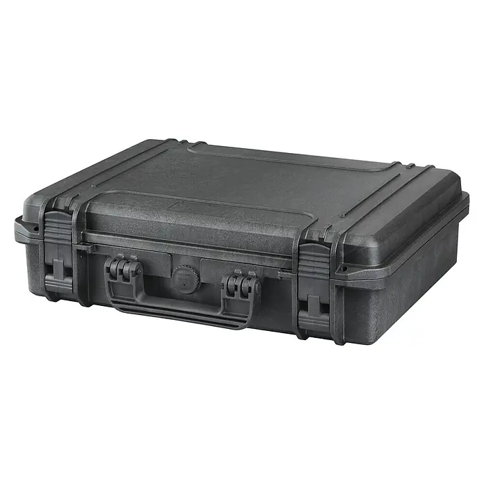 Wasserdichter Koffer MAX465 - L x B x H: 502 x 415 x 141 mm, Ohne Schaumstoffeinlage, Schwarz, Kunststoff - Schwarzer Hartschalenkoffer mit Griffen und Schlössern, ideal für den sicheren Transport empfindlicher Geräte. Sehr robust und wasserdicht.