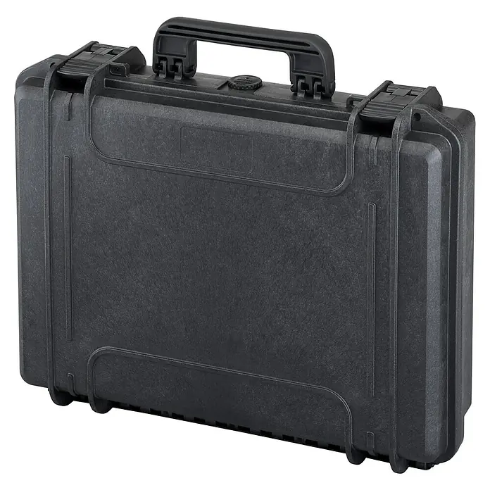 Wasserdichter Koffer MAX465 - L x B x H: 502 x 415 x 141 mm, Ohne Schaumstoffeinlage, Schwarz, Kunststoff - Schwarzer Hartschalenkoffer mit Tragegriff und robustem Design für sicheren Transport und Schutz von Ausrüstung.