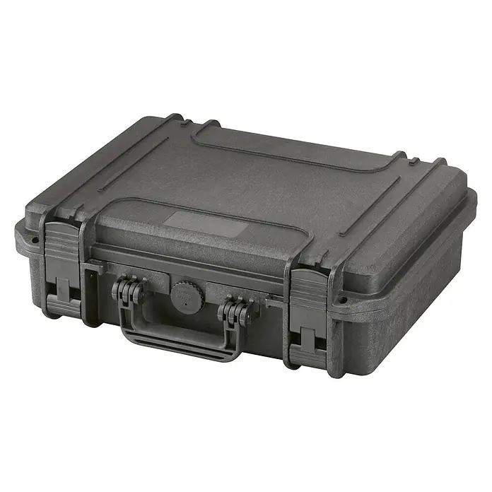 Wasserdichter Koffer MAX380 - L x B x H: 414 x 345 x 129 mm, Ohne Schaumstoffeinlage, Schwarz, Kunststoff - Ein robustes, schwarzes Gehäuse, ideal zum Schutz empfindlicher Geräte. Perfekt für Fotografie, Outdoor-Aktivitäten und professionelle Anwendungen.
