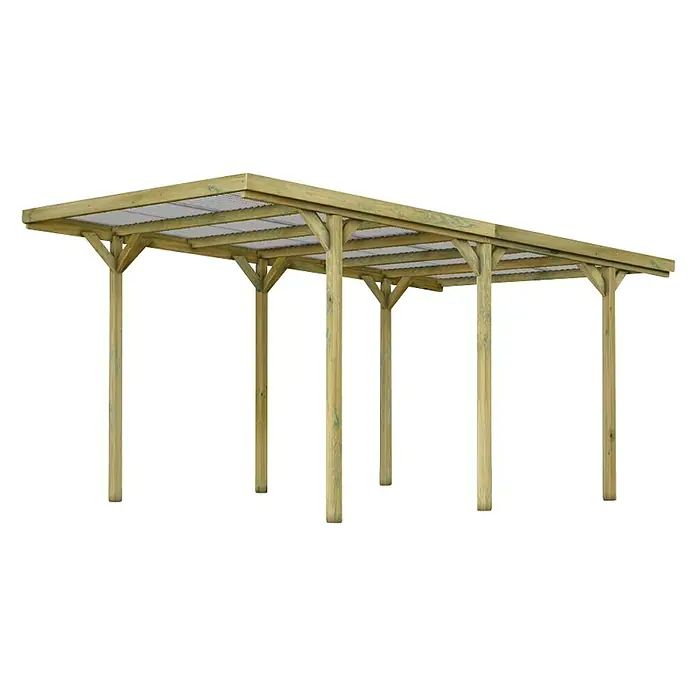 Cerland Carport Jean - Medidas ext. (An x Pr): 304 x 511 cm, Carport adecuado para: Turismos - Refugio de madera elegante con techo transparente. Perfecto como cochera o para el jardín, ofreciendo protección del sol y la lluvia.