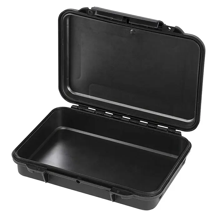 Wasserdichter Koffer MAXGRIP - L x B x H: 230 x 175 x 53 mm, Ohne Schaumstoffeinlage, Schwarz, Kunststoff - Die geöffnete, schwarze, wasserdichte Aufbewahrungsbox mit umlaufender Dichtung bietet optimalen Schutz für den Inhalt.