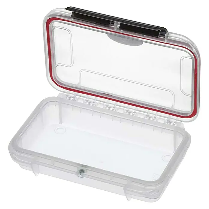 Wasserdichter Koffer MAXGRIP - L x B x H: 175 x 115 x 47 mm, Ohne Unterteilung, Transparent, Kunststoff - Transparente, wasserdichte Box mit roter Dichtung und schwarzem Verschluss, ideal zum Schutz wertvoller Gegenstände vor Wasser und Feuchtigkeit.
