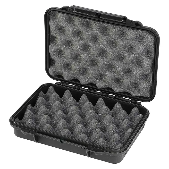 Wasserdichter Koffer MAXGRIP - L x B x H: 230 x 175 x 53 mm, Mit Noppenschaumstoffeinlage, Schwarz, Kunststoff - Geöffnete, stoßfeste, schwarze Transportbox mit Noppenschaumstoffpolsterung für sicheren Schutz empfindlicher Gegenstände.