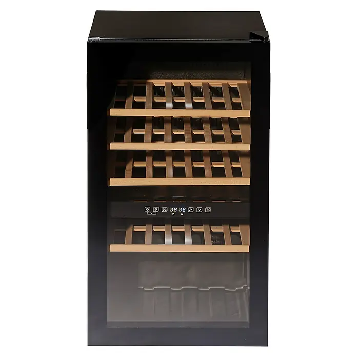 Wolkenstein Weinkühlschrank WTS49 DW - L x B x H: 57,5 x 48 x 85,5 cm, Schwarz - Schwarzer Weinkühlschrank mit Holzregalen und digitalem Display zur Temperaturregelung. Optimale Lagerung für Ihre Weinsammlung.