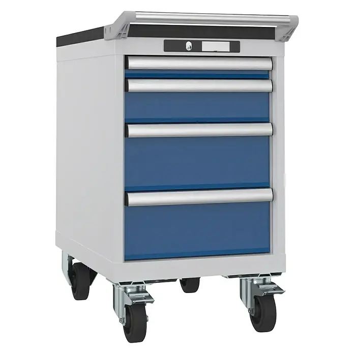Lista Werkstattrollwagen - Anzahl Schubladen: 4 Stk., L x B x H: 57,2 x 41,1 x 72,3 cm - Werkzeugwagen mit vier Schubladen, ausgestattet mit einem Griff und Rollen für einfache Mobilität und Lagerung.