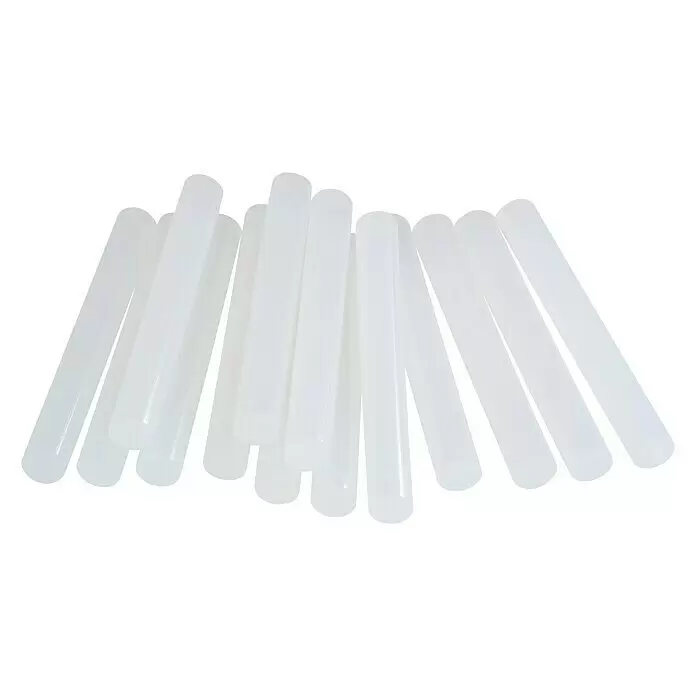 Rapid Barras termoadhesivas - Diámetro cartucho de cola: 12 mm, Largo: 94 mm, 12 ud., Transparente - Pila de barras de pegamento caliente blancas translúcidas.