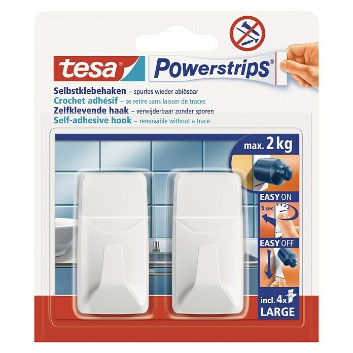 Tesa Powerstrips Selbstklebehaken (Weiß, 2 Stk.)