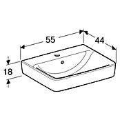 Geberit Renova Plan Aufsatzwaschbecken (55 x 44 cm, Ohne Spezialglasur, Hahnloch: Mitte, Mit Überlauf, Weiß) | BAUHAUS