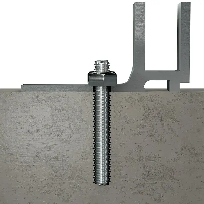 Profi Depot Varilla roscada VZ - M 12, Diámetro: 12 mm, Largo: 1 m - Fijación de un perfil de aluminio con un tornillo en hormigón. El tornillo sujeta firmemente el perfil en su lugar.