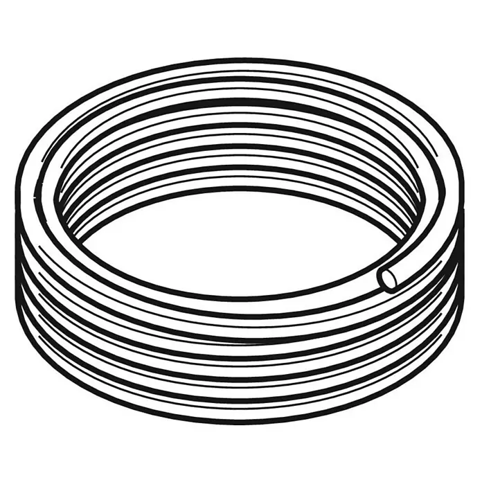 Geberit FlowFit Systemrohr ML 619.051.00.1 - Durchmesser: 20 mm, Länge: 50 m - Abbildung einer aufgerollten schwarzen Rohrschlange, ideal für Sanitärinstallationen oder Heimwerkerprojekte.