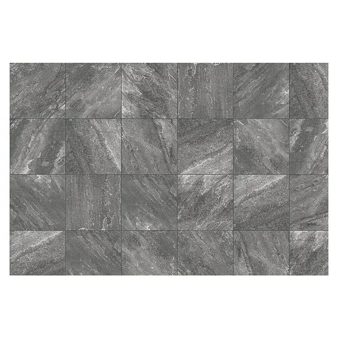 Terrassenfliese Cera 2.0 - 80 x 80 x 2 cm, Quarz Nero, Matt - Graue Steinfliesen mit natürlicher Maserung, ideal für moderne und rustikale Innenräume. Robust und stilvoll.