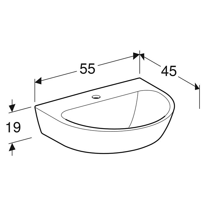Geberit Renova Waschtisch (55 x 45 cm, Ohne Spezialglasur, Hahnloch: Mitte, Ohne Überlauf, Weiß) | BAUHAUS