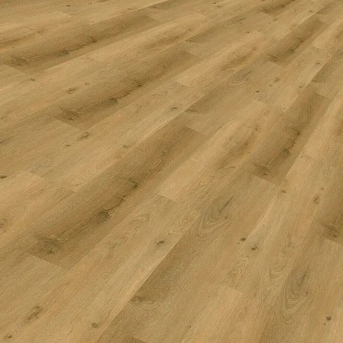 Vinylboden Rigid - Eiche Nizza, Landhausdiele, 1.220 x 229 x 4 mm - Ansicht von hellem Laminatboden mit Holzmuster für ein gemütliches Wohnambiente und eine ansprechende Raumgestaltung.