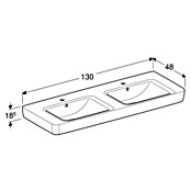 Geberit Renova Plan Doppelwaschtisch (130 x 48 cm, Ohne Spezialglasur, Mit Hahnloch/Mit Überlauf, Weiß) | BAUHAUS