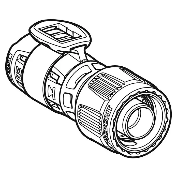 Geberit FlowFit Press-Übergangsstück mit Masterfix 620.290.00.1 - Durchmesser: 16 x 20 mm - Abbildung eines Geberit Steckverbinders.