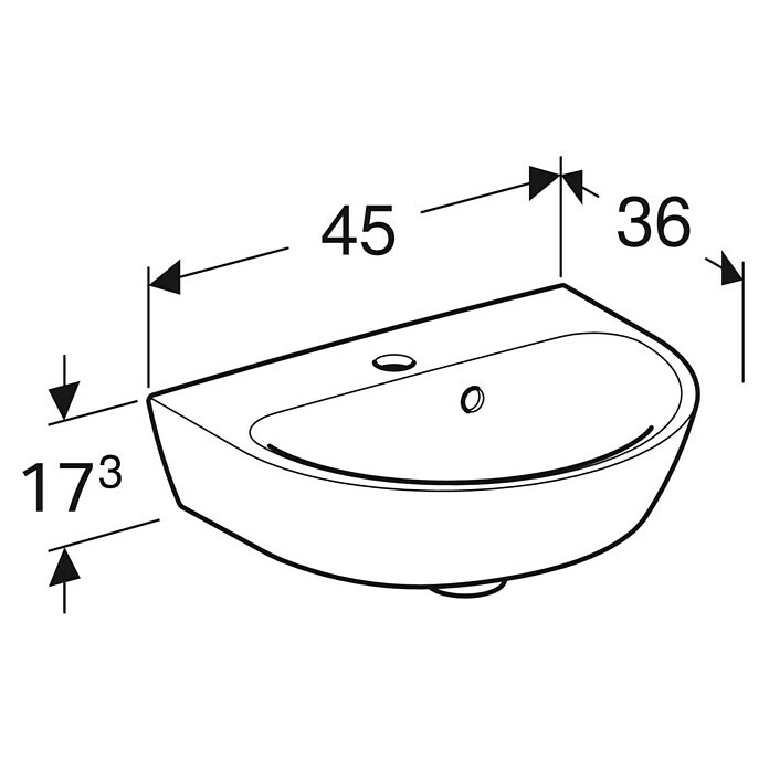 Geberit Renova Waschbecken (45 x 36 cm, Mit schmutzabweisender Glasur, Hahnloch: Mitte, Mit Überlauf, Weiß) | BAUHAUS