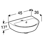 Geberit Renova Waschbecken (45 x 36 cm, Mit schmutzabweisender Glasur, Hahnloch: Mitte, Mit Überlauf, Weiß) | BAUHAUS