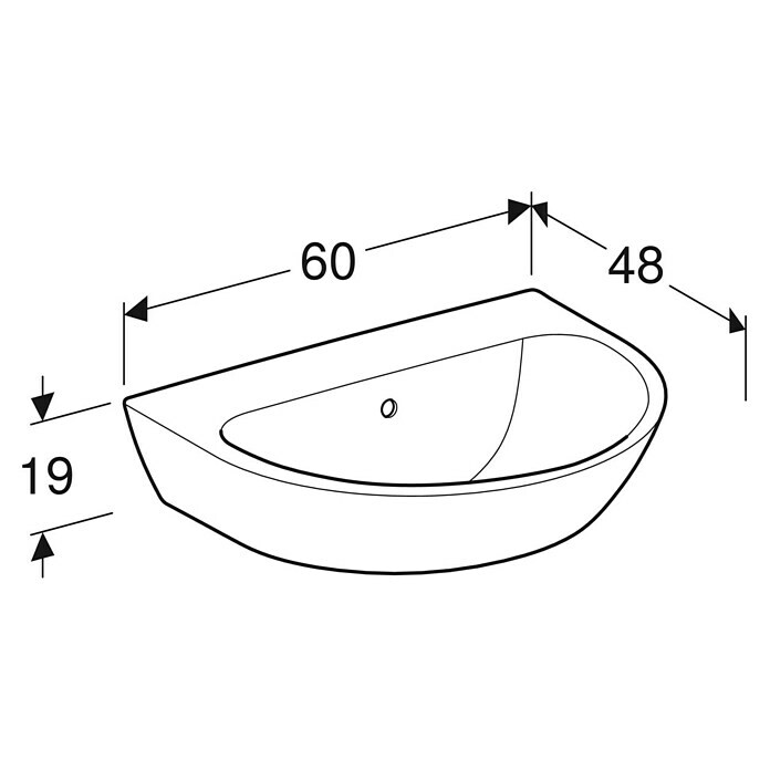 Geberit Renova Waschtisch (60 x 48 cm, Mit schmutzabweisender Glasur, Hahnloch: Ohne, Mit Überlauf, Weiß) | BAUHAUS