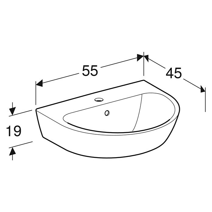 Geberit Renova Waschtisch (55 x 45 cm, Ohne Spezialglasur, Hahnloch: Mitte, Mit Überlauf, Weiß) | BAUHAUS