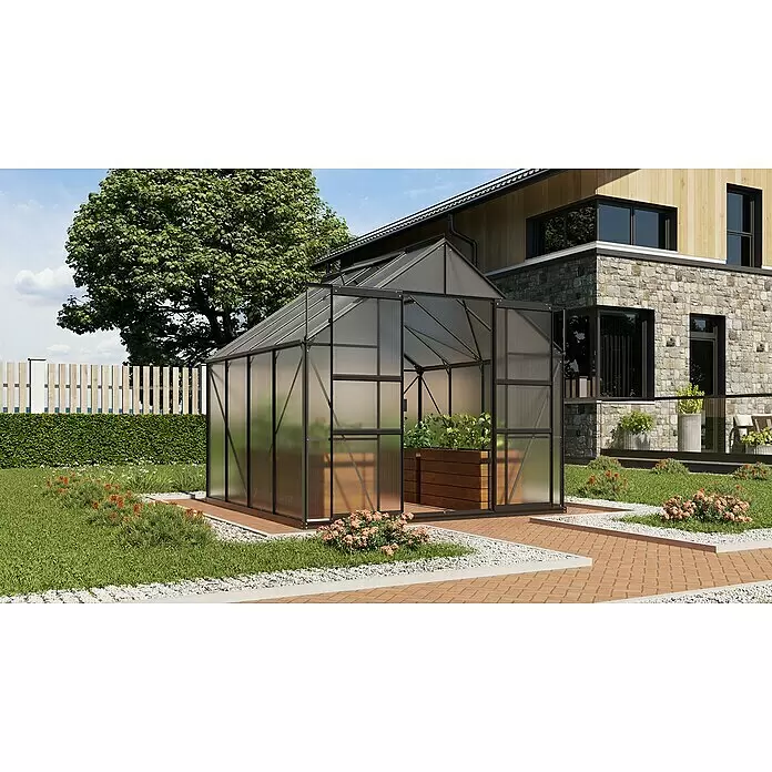 Vitavia Gewächshaus Mars 6700 Plus - Außenmaß inkl. Dachüberstand (B x T): 257 x 258 cm, 6 mm, Schwarz - Stimmungsaufnahme