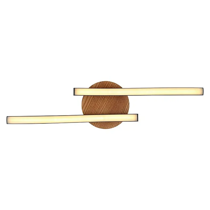 Globo LED-Deckenleuchte EVITA - 12 W, L x B x H: 51 x 13 x 7,5 cm, Schwarz, Warmweiß - Moderne Wandleuchte mit Holzsockel und zwei leuchtenden LED-Streifen für stimmungsvolle Beleuchtung. Elegantes Design für jedes Zuhause.