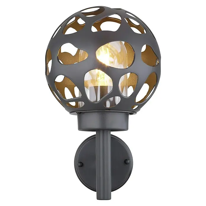Globo Außenwandleuchte - 15 W, L x B x H: 20 mm x 20 cm x 32,7 cm, Anthrazit, IP44, Ohne Leuchtmittel - Wandleuchte mit kugelförmigem Schirm und warmem Lichtschein, ideal für stimmungsvolle Beleuchtung.