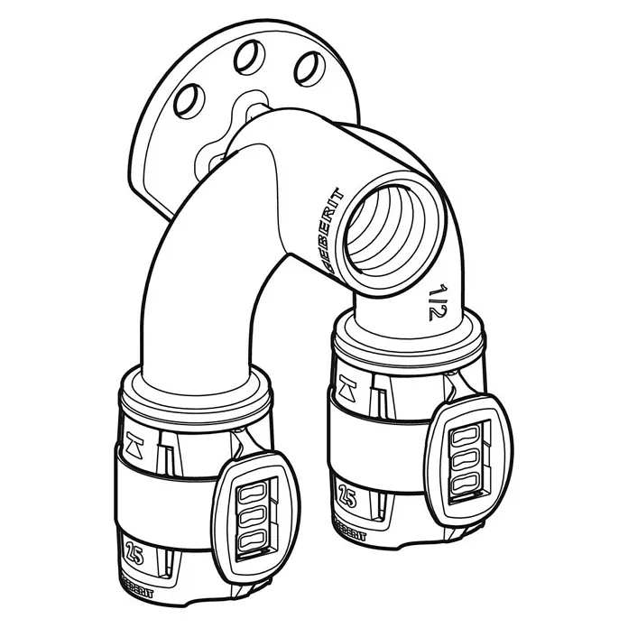 Geberit FlowFit Press-Doppel-Anschlusswinkel 620.830.00.1 - Innengewinde: ½″, 16 mm - Geberit Sanitärinstallation: Ein Winkelverbinder mit Flansch, ideal für WC-Anschlüsse und zuverlässige Sanitärsysteme.