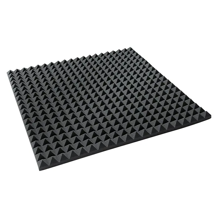 Noppenschaum Akupur - Pyramide, 100 x 50 x 7 cm - Graue Akustikschaumstoffplatte mit Pyramidenmuster zur Schallabsorption, ideal für Studios und Heimkinos, bietet verbesserte Klangqualität.