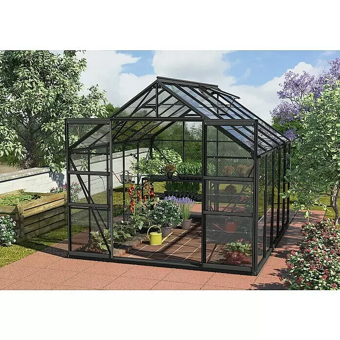 Vitavia Gewächshaus Mars 6700 - Außenmaß inkl. Dachüberstand (B x T): 257 x 258 cm, 3 mm, Schwarz - Stimmungsaufnahme